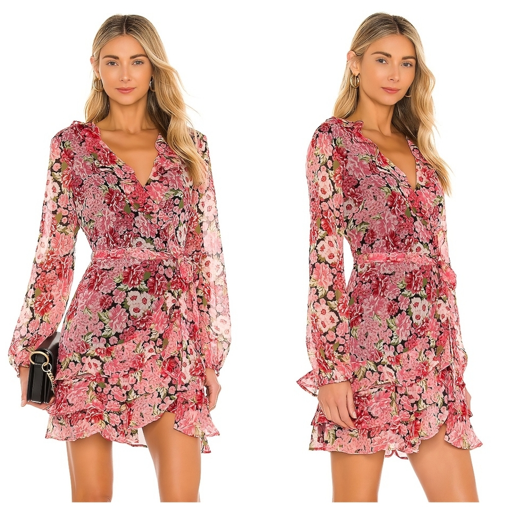 Bardot Triple Frill Floral Tie Waist Dress, 8
